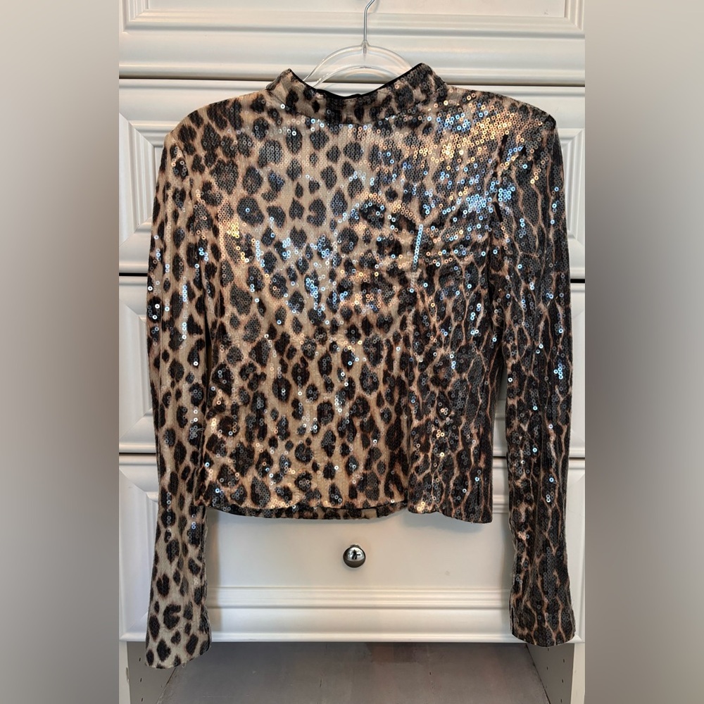 A.L.C. Marshall Sequin Leopard Print Mock Neck Lo… - image 1